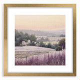 Landscape countryside wall art framed in gold with a mat, showcasing vibrant greens and serene skies, perfect for enhancing home decor and aesthetics.