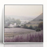 Framed acrylic wall art showcasing a serene countryside landscape, featuring lush green fields and a clear blue sky, perfect for enhancing home decor with natural beauty.