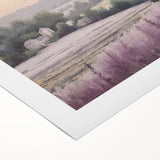 Serene landscape wall art on rolled canvas depicting a vibrant countryside scene with lush green fields and rolling hills, perfect for home decor.