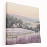 Stretched canvas wall art depicting a serene countryside landscape with vibrant greenery and a clear blue sky, ideal for home decor and relaxation.