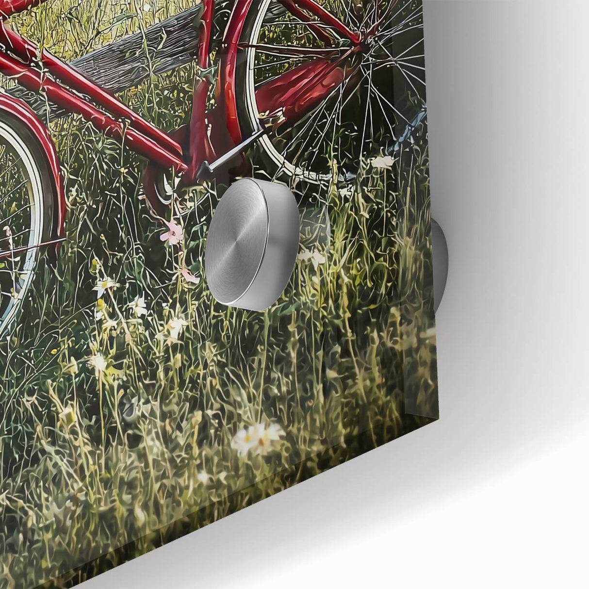 Close-up of a vibrant acrylic landscape artwork depicting a serene countryside scene, showcasing lush greenery and rolling hills, perfect for home decor.