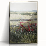 Framed acrylic artwork showcasing a serene countryside landscape, featuring lush green fields and a clear blue sky, presented in an elegant silver frame.