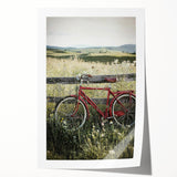 Rolled print showcasing a serene countryside landscape, featuring lush green fields, vibrant blue skies, and distant hills, packaged securely in a protective tube.