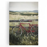 Vibrant stretched canvas artwork showcasing a serene countryside landscape with lush green fields, gentle hills, and a clear blue sky, ideal for home decor.