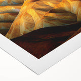 Stunning rolled canvas showcasing a vibrant desert landscape art design with warm hues of orange and yellow, packaged securely in a protective cardboard tube.
