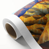 Rolled canvas showcasing a vibrant desert landscape design with warm hues of orange and yellow, expertly packaged in a protective cardboard tube for easy transport.