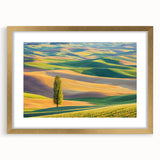 Elegant gold-framed landscape artwork featuring vibrant fields and a mat, designed to enhance home decor. Perfect for adding a touch of sophistication to any space.