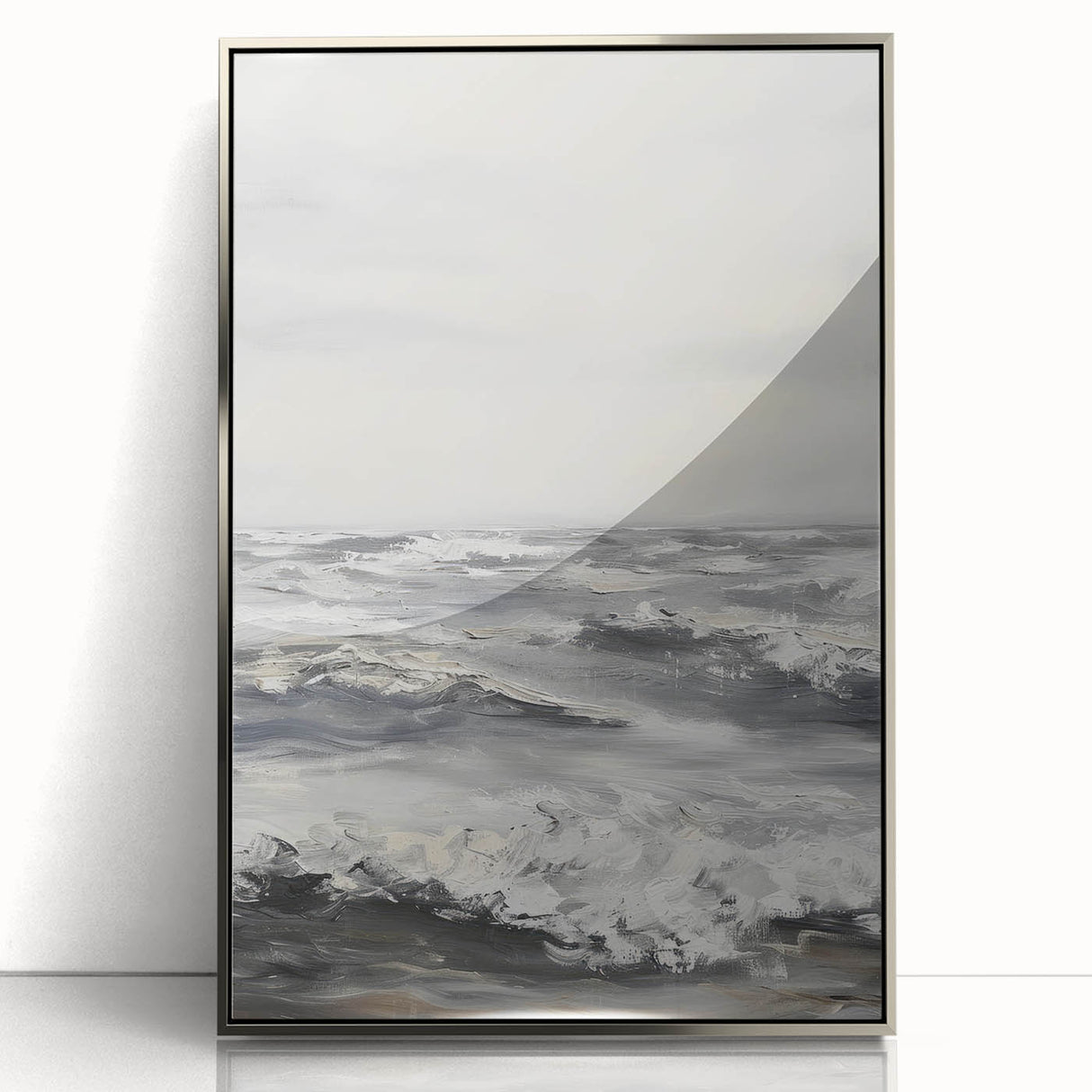 Framed acrylic artwork showcasing a stunning landscape design with a silver frame, ideal for modern home decor. The piece features vibrant colors and intricate details, perfect for enhancing any living space or office.