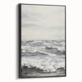 Framed canvas artwork displaying a serene landscape in rich colors, featuring a black frame with a side view perspective, ideal for home decor enhancement.