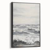 Framed canvas artwork displaying a serene landscape in rich colors, featuring a black frame with a side view perspective, ideal for home decor enhancement.