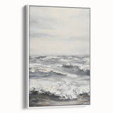 Framed canvas artwork featuring a serene landscape design with vibrant colors, displayed in a sleek white frame, ideal for modern home decor. Perfect for enhancing interior spaces.