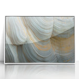 Framed acrylic print featuring close-up floral patterns in pastel colors, suitable for nursery wall art in art deco style.