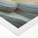 Art deco poster featuring close-up floral designs in soft pastel colors on rolled canvas.