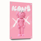 Unique Pop Art Wall Art – Playful KAWS-Inspired Pink Figure on Pink Background