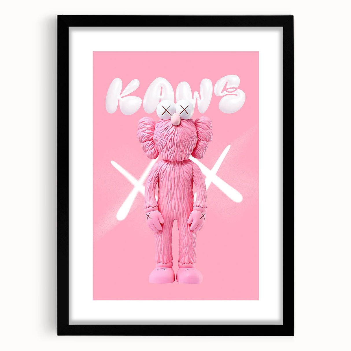 Unique Pop Art Wall Art – Playful KAWS-Inspired Pink Figure on Pink Background