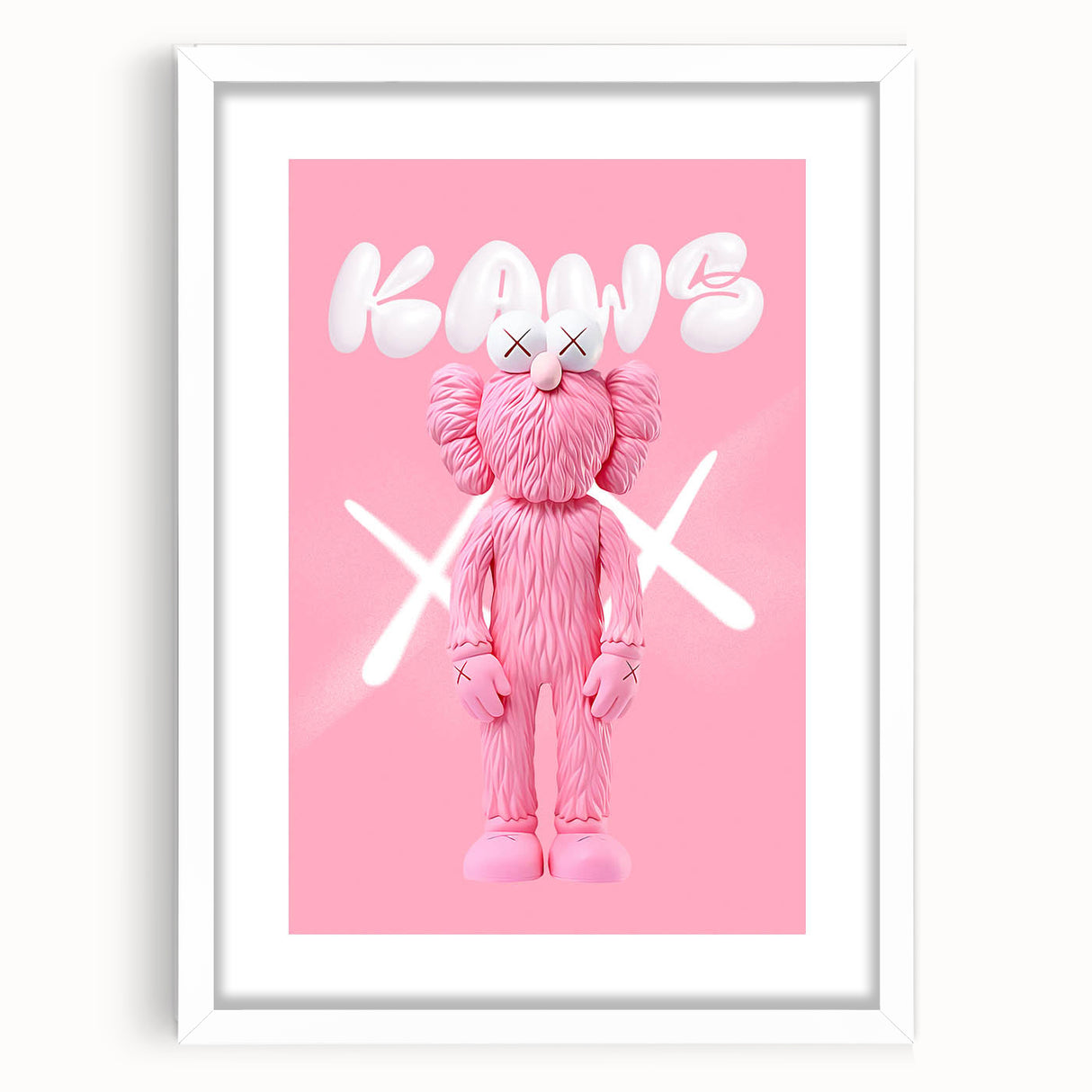 Unique Pop Art Wall Art – Playful KAWS-Inspired Pink Figure on Pink Background