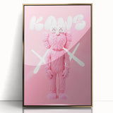 Unique Pop Art Wall Art – Playful KAWS-Inspired Pink Figure on Pink Background