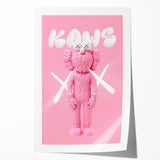 Unique Pop Art Wall Art – Playful KAWS-Inspired Pink Figure on Pink Background