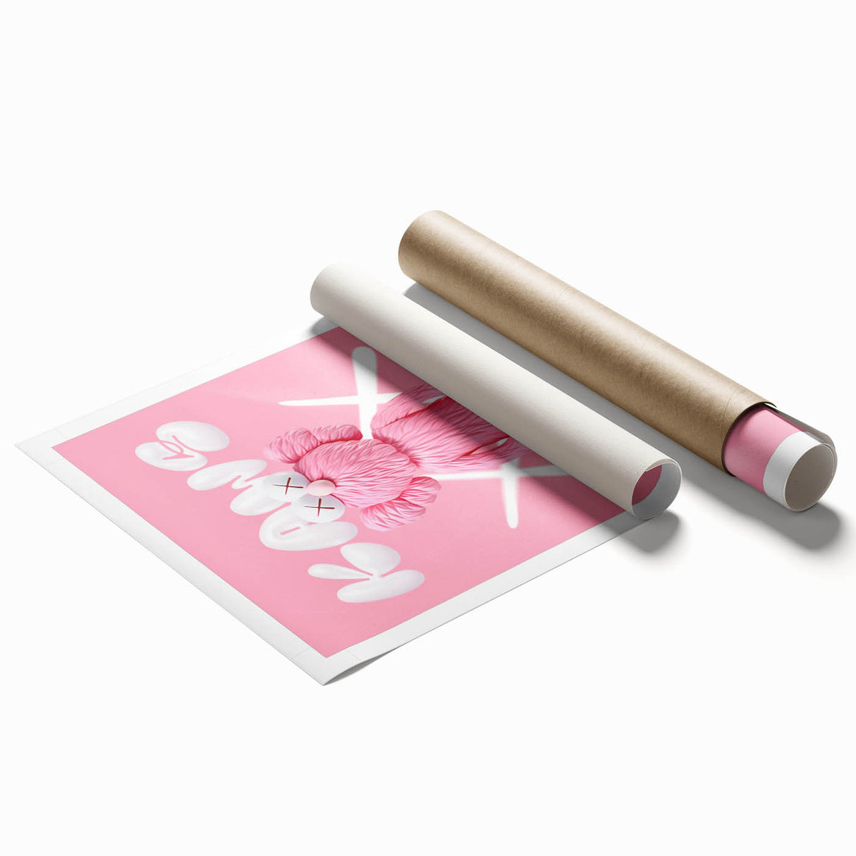 Unique Pop Art Wall Art – Playful KAWS-Inspired Pink Figure on Pink Background