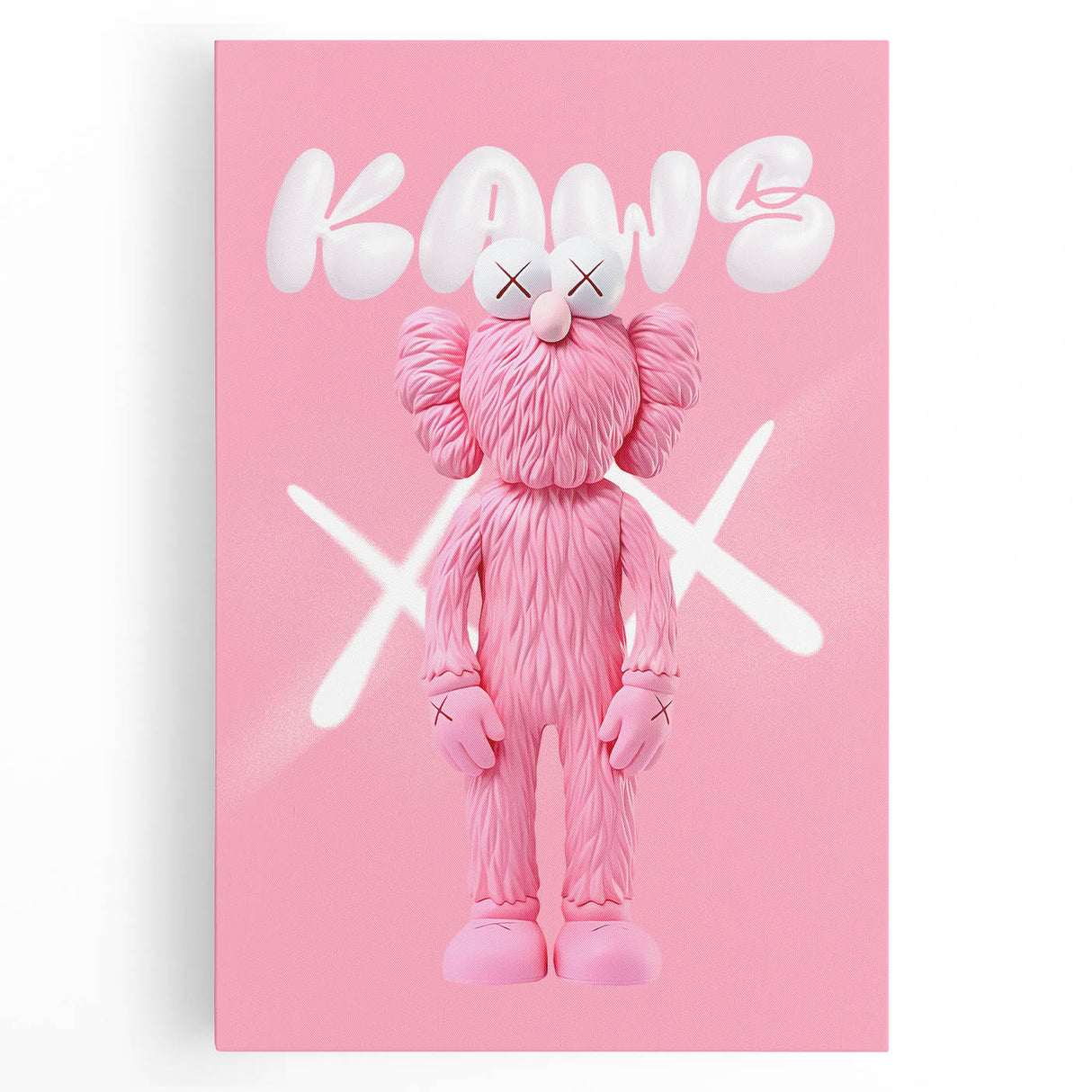 Unique Pop Art Wall Art – Playful KAWS-Inspired Pink Figure on Pink Background