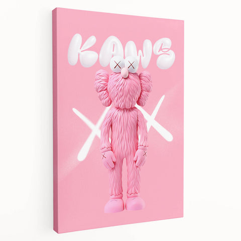 Unique Pop Art Wall Art – Playful KAWS-Inspired Pink Figure on Pink Background