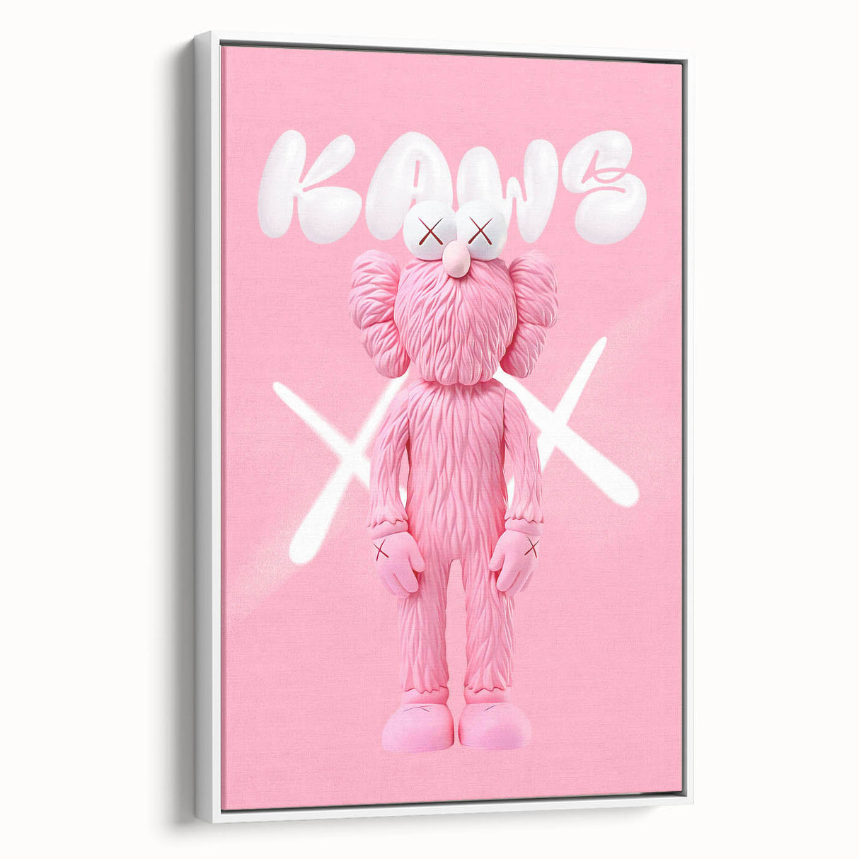 Unique Pop Art Wall Art – Playful KAWS-Inspired Pink Figure on Pink Background