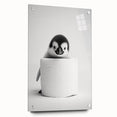 Bathroom Canvas Art - Cute Penguin with Toilet Roll Minimalist Design