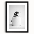 Bathroom Canvas Art - Cute Penguin with Toilet Roll Minimalist Design