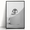 Bathroom Canvas Art - Cute Penguin with Toilet Roll Minimalist Design