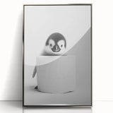 Bathroom Canvas Art - Cute Penguin with Toilet Roll Minimalist Design