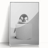 Bathroom Canvas Art - Cute Penguin with Toilet Roll Minimalist Design