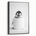Bathroom Canvas Art - Cute Penguin with Toilet Roll Minimalist Design
