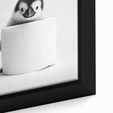 Bathroom Canvas Art - Cute Penguin with Toilet Roll Minimalist Design
