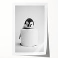 Bathroom Canvas Art - Cute Penguin with Toilet Roll Minimalist Design