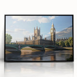 Large abstract wall art depicting a stylized London skyline in muted gray and black tones on a framed acrylic panel.