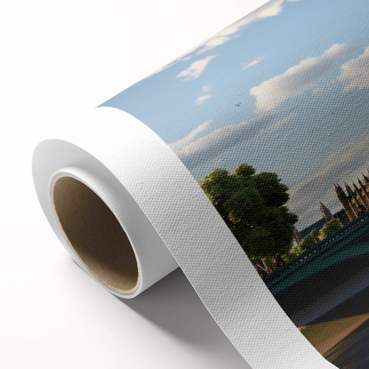 Art Deco poster of London skyline in pastel shades on rolled canvas, ideal for nursery wall art.
