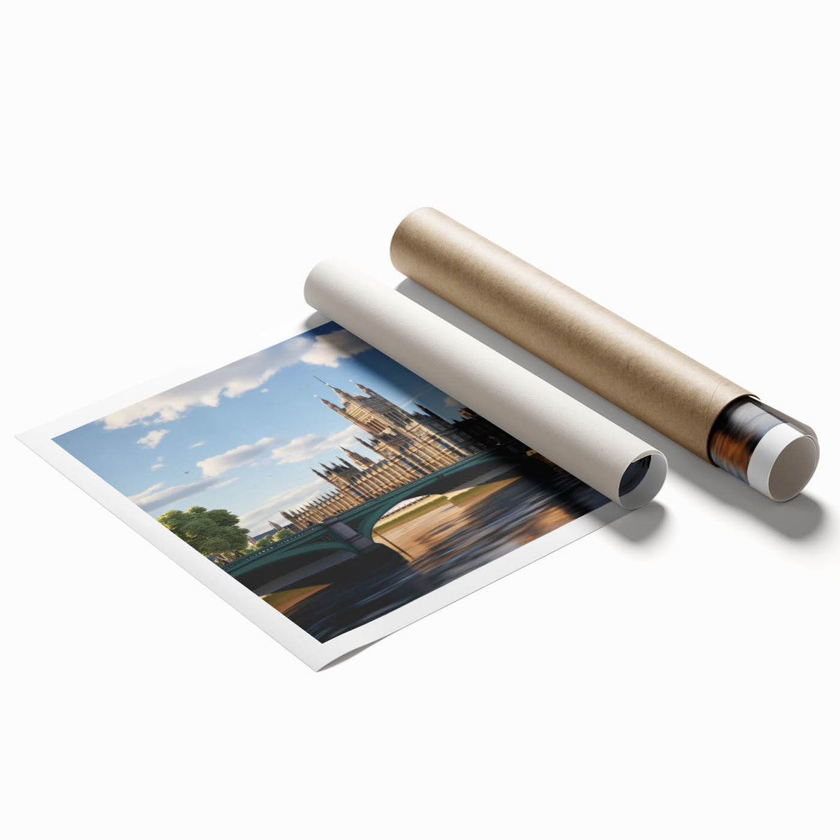 Extra large rolled print featuring a detailed floral art scene of London, ideal for classy bathroom wall art.