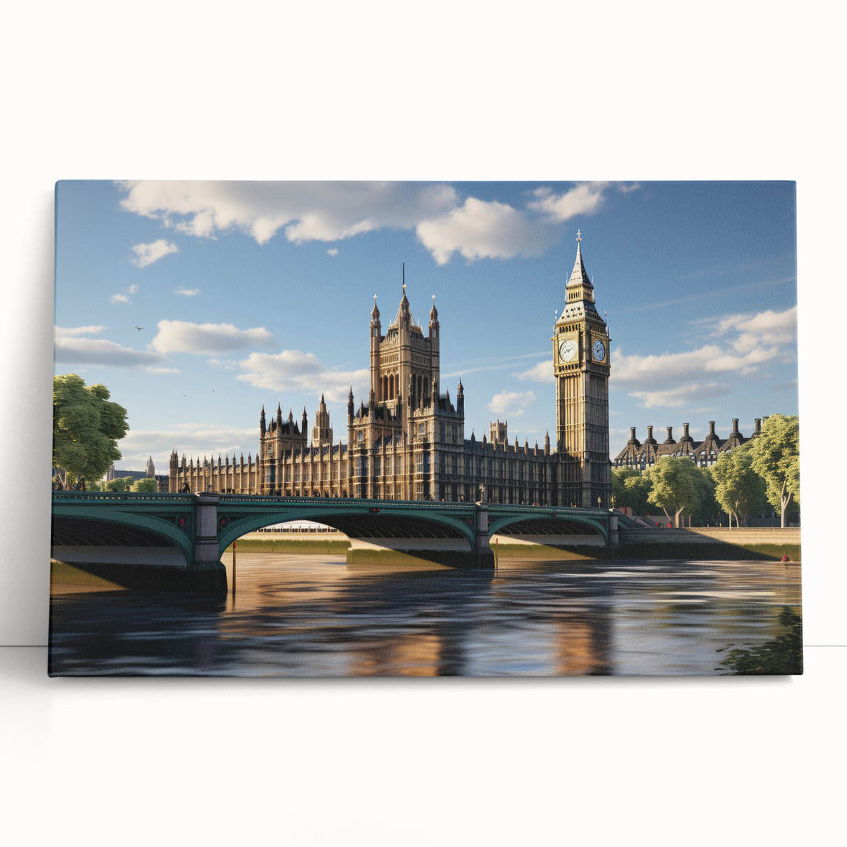 Black and white stretched canvas of London skyline, ideal for kitchen wall art.