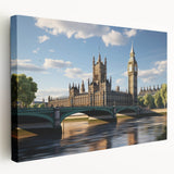 Large canvas of London skyline in muted gray and blue tones, ideal for kitchen wall art.