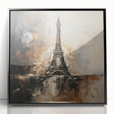 Large abstract wall art depicting the Paris skyline in black and white tones, framed in acrylic.