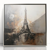 Large framed acrylic print of Paris skyline in muted gray, ideal for modern art wall decor.
