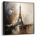 Black and white vintage poster art of Paris landscape on framed canvas, ideal for bedroom decor.