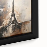 Extra large framed canvas of Paris scenery in black with colorful, textured brush strokes, suitable for living room decor.