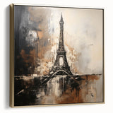 Framed canvas of a vintage Paris landscape in black and silver tones, ideal for bedroom wall art.