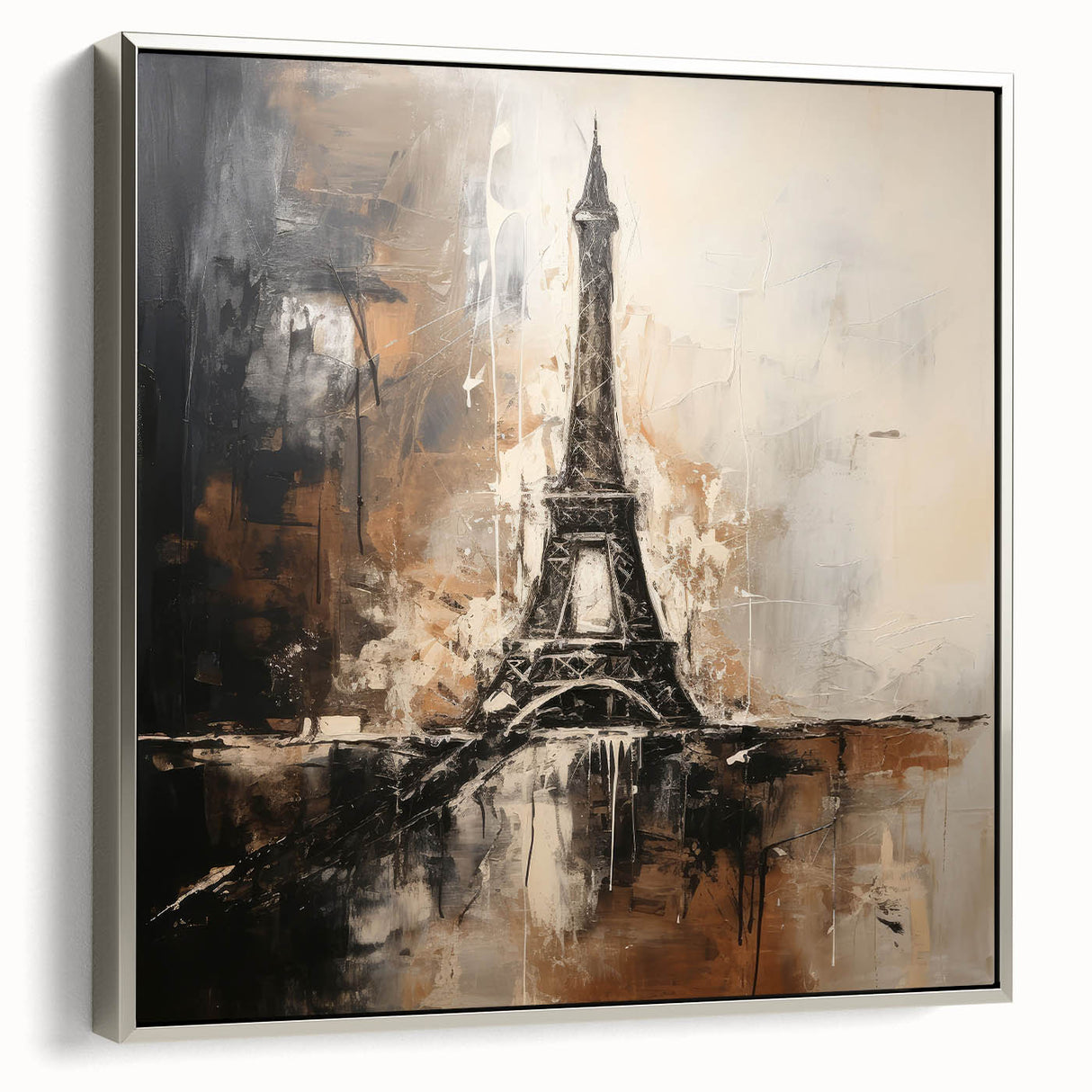 Landscape art painting of Paris with colorful art in vintage poster style on a black framed canvas.