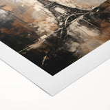 Art deco poster of Paris skyline in muted blue and gray tones on rolled canvas, suitable for dining room wall art.