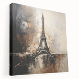 Large art print of Paris scenery on stretched canvas, featuring warm earth tones, ideal for kitchen wall art.
