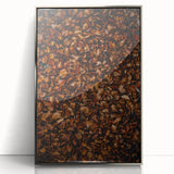 Mid-century modernist art depicting autumn trees in orange and brown tones on a framed acrylic print.