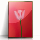 Mid-century modernist spring-themed art in acrylic, framed in gold, featuring pastel shades, ideal for nursery wall art.