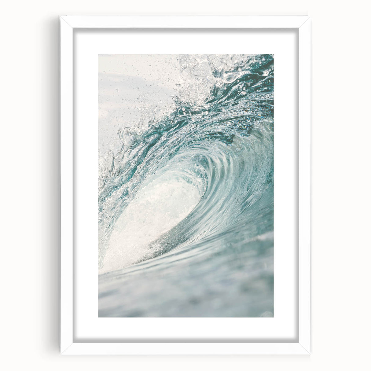 Abstract art print featuring swirling summer hues on a white framed canvas, ideal for dining room or bedroom decor.